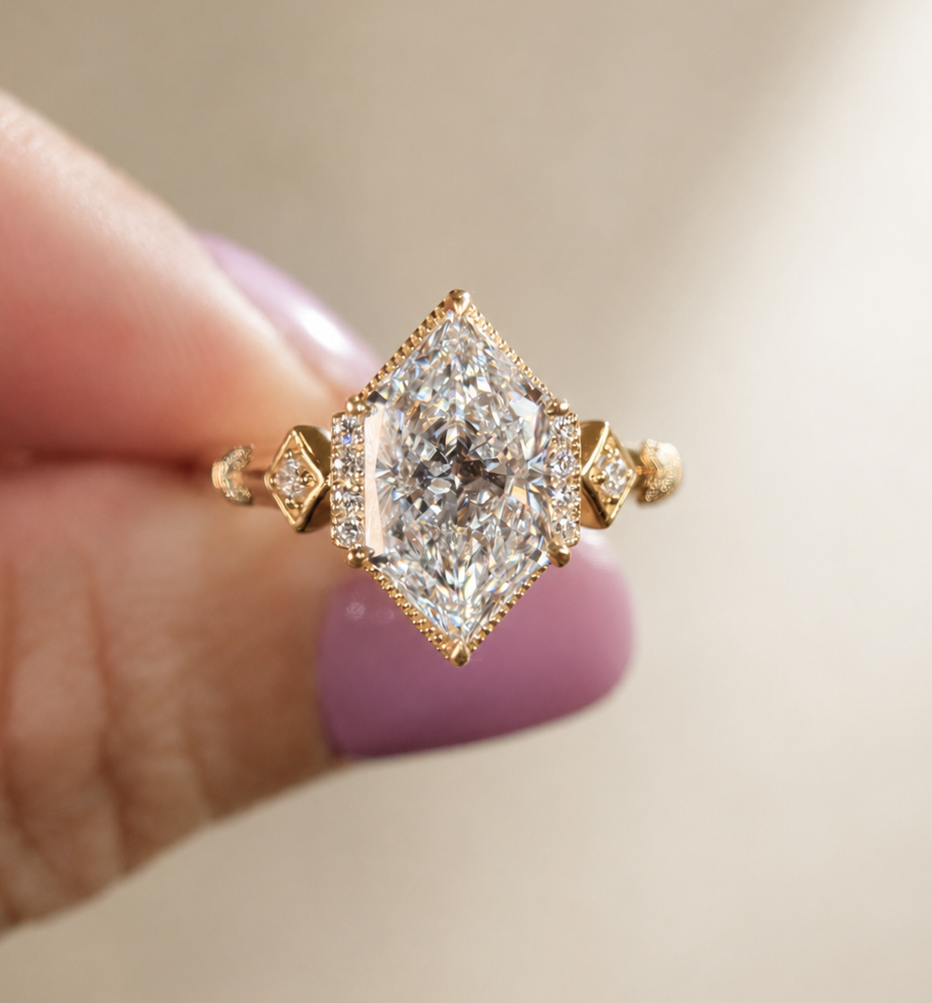 2.10 Carat Hexagon Three Stone Diamond Ring